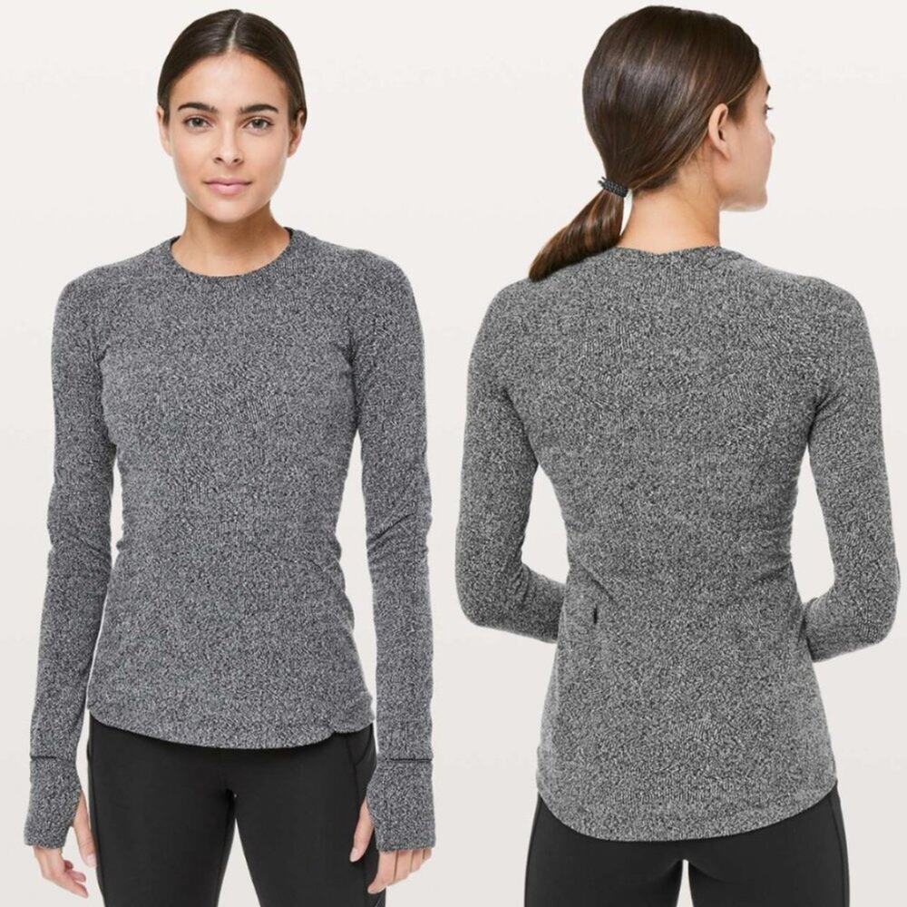 Lululemon Runderful Long Sleeve Top in Rush Jacquard Black White